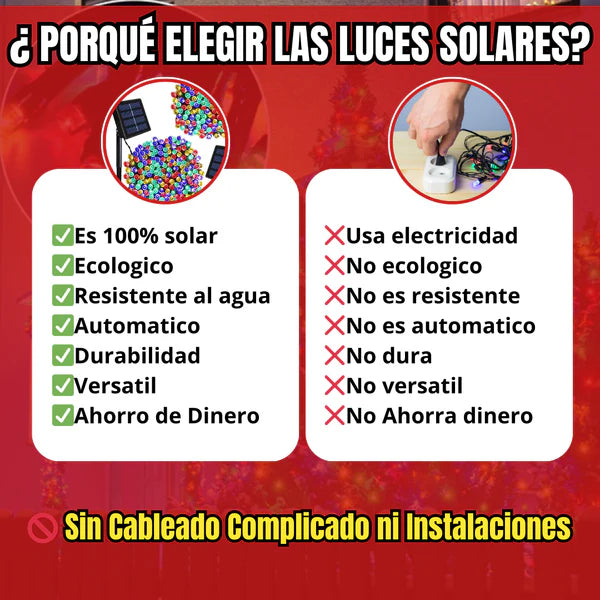 Luces Navidad Panel Solar Cable Verde Led Multicolor🎄